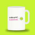 White 11 oz padel mug with the slogan “Golden point. Cold blood.”