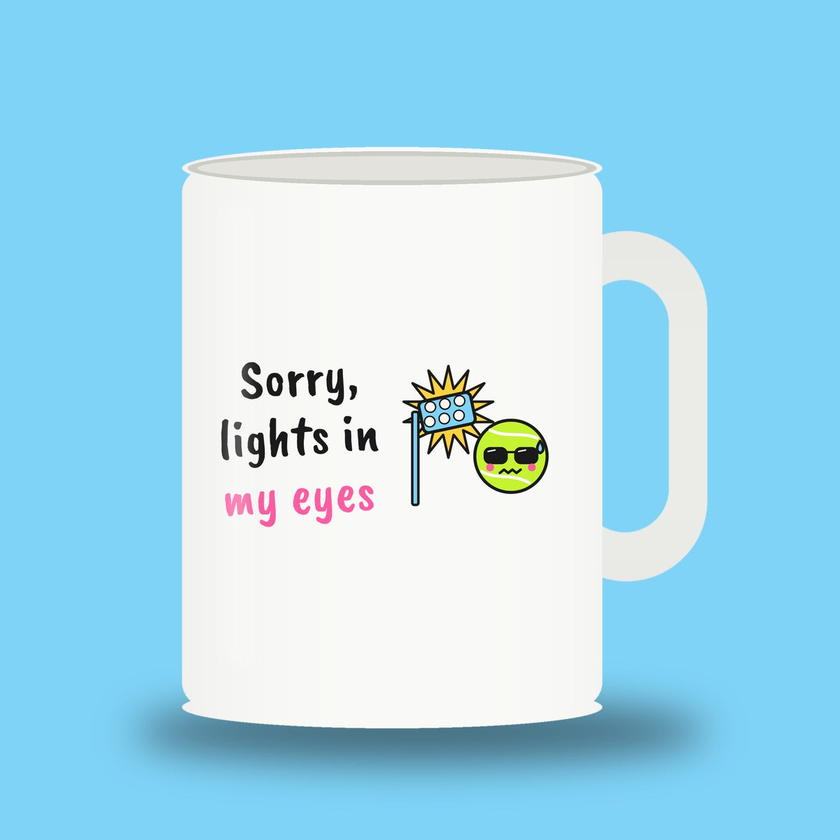 Sorry, lights in my eyes – padel mug, white 11oz