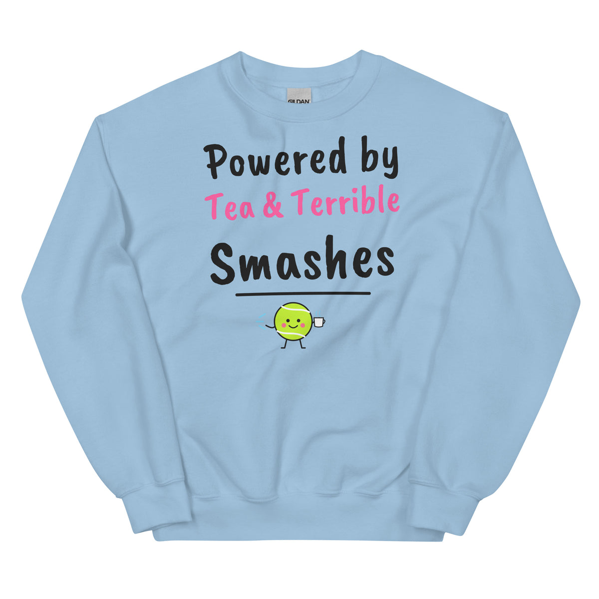 Powered by Tea & Terrible Smashes – padel sweatshirt, Light Blue