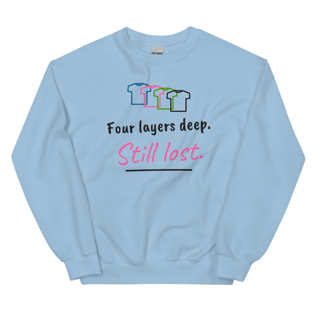 Four layers deep. Still lost. – padel sweatshirt, Light Blue