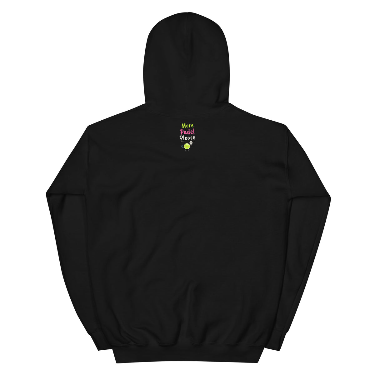 More Padel Please logo – padel hoodie, Black, back with neck logo