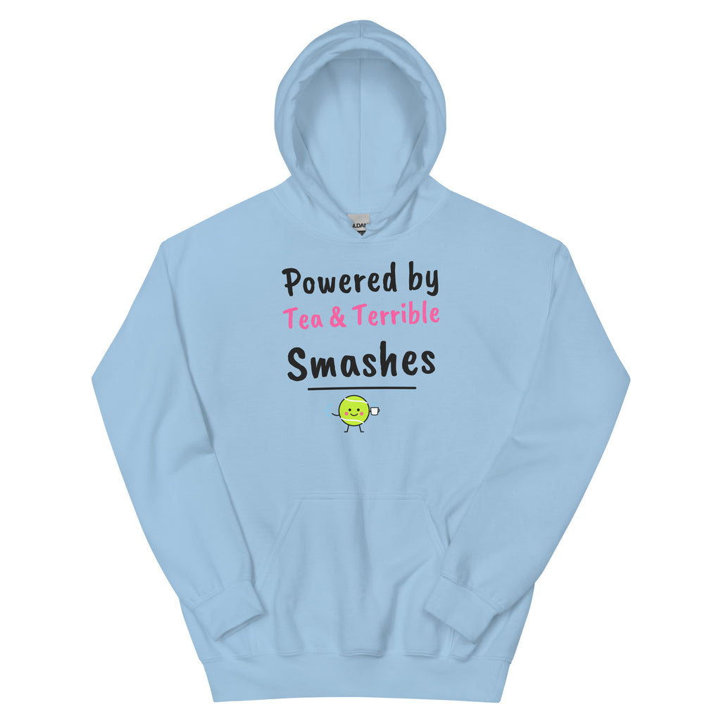 Powered by Tea & Terrible Smashes – padel hoodie, Light Blue