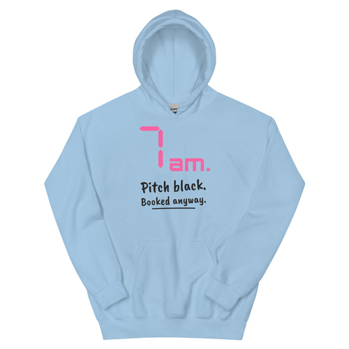 7am. Pitch black. Booked anyway. – padel hoodie, Light Blue