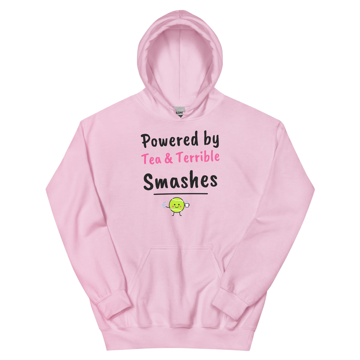 Powered by Tea & Terrible Smashes – padel hoodie, Light Pink
