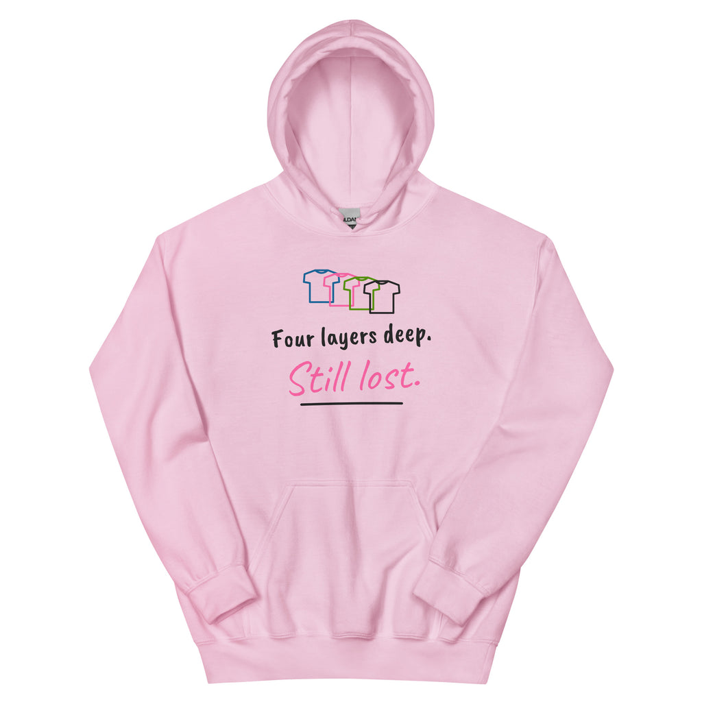 Four layers deep. Still lost. – padel hoodie, Light Pink