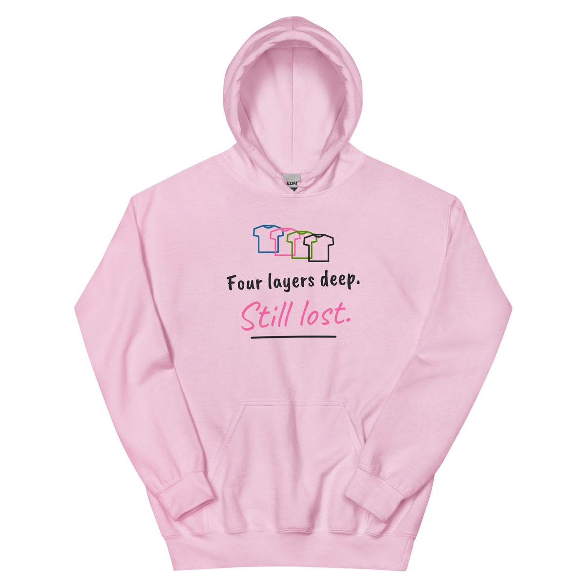 Four layers deep. Still lost. – padel hoodie, Light Pink
