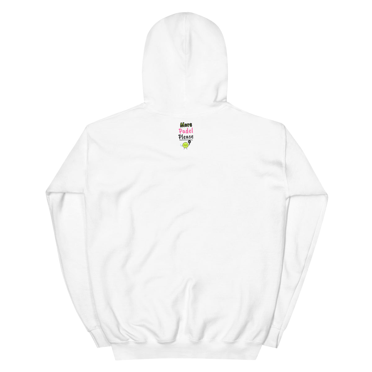 More Padel Please logo – padel hoodie, White, back with neck logo