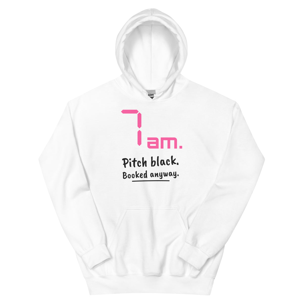 7am. Pitch black. Booked anyway. – padel hoodie, White