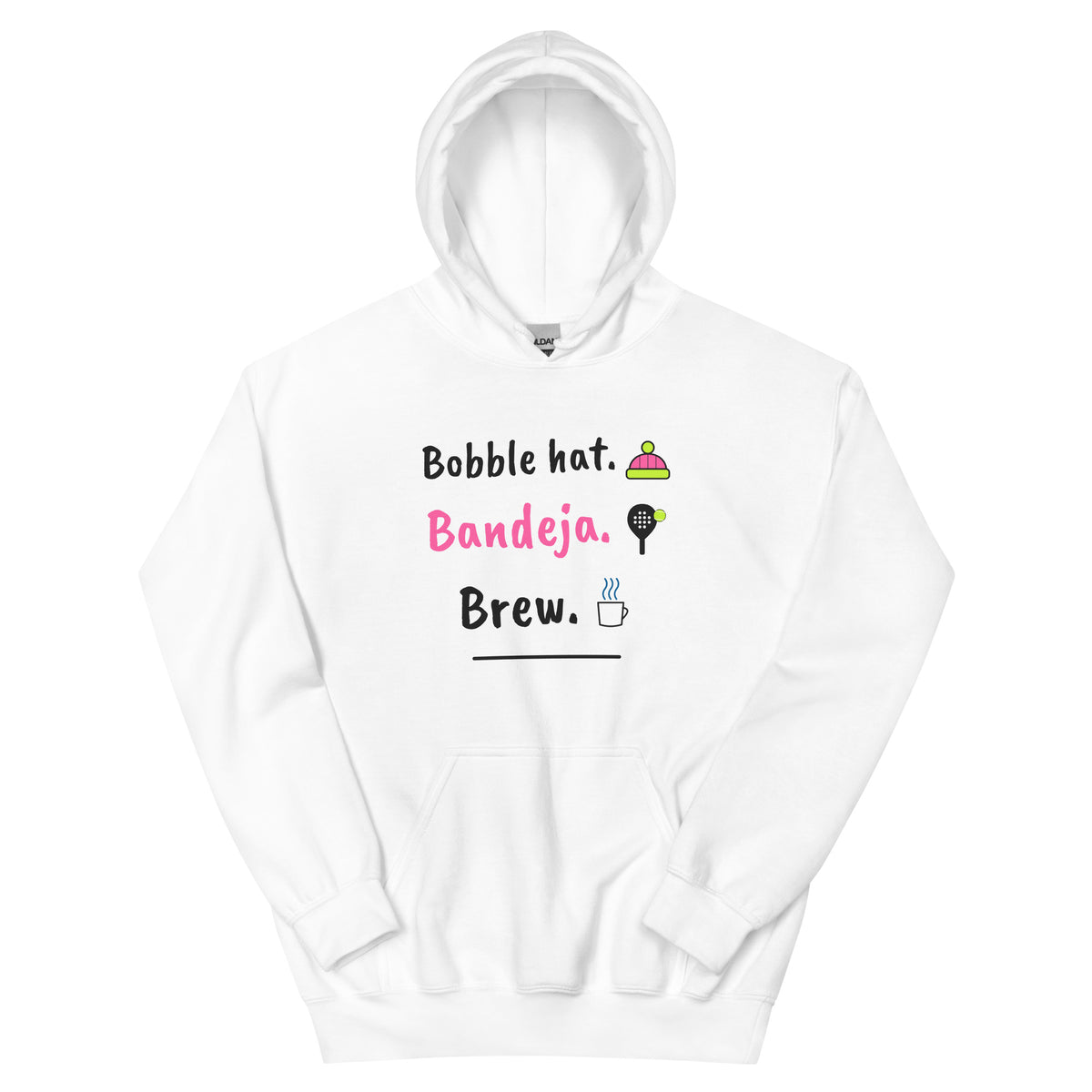 Bobble hat. Bandeja. Brew. – padel hoodie, White