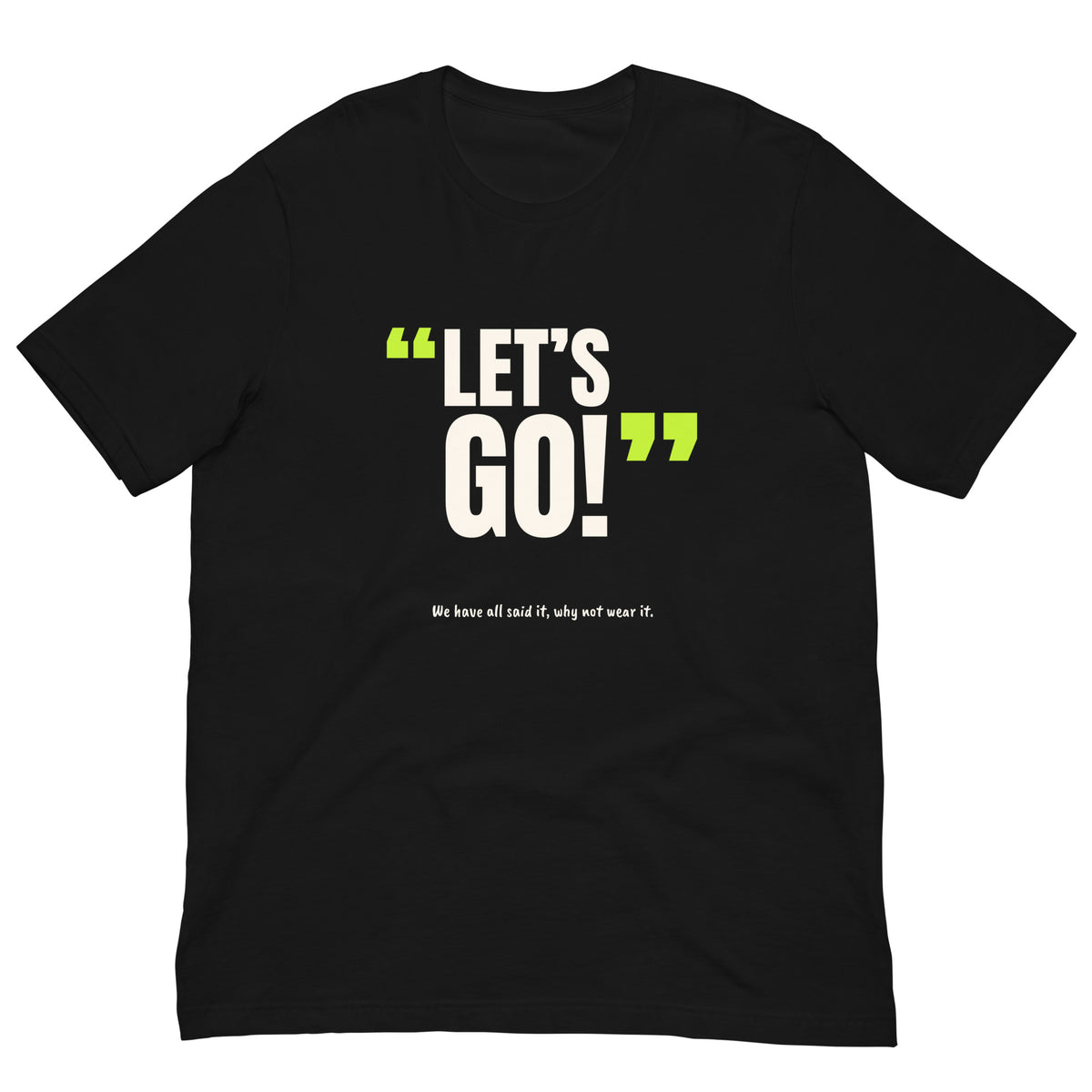 Let’s Go! Padel Tee – Black, front (“Let’s go!” print)