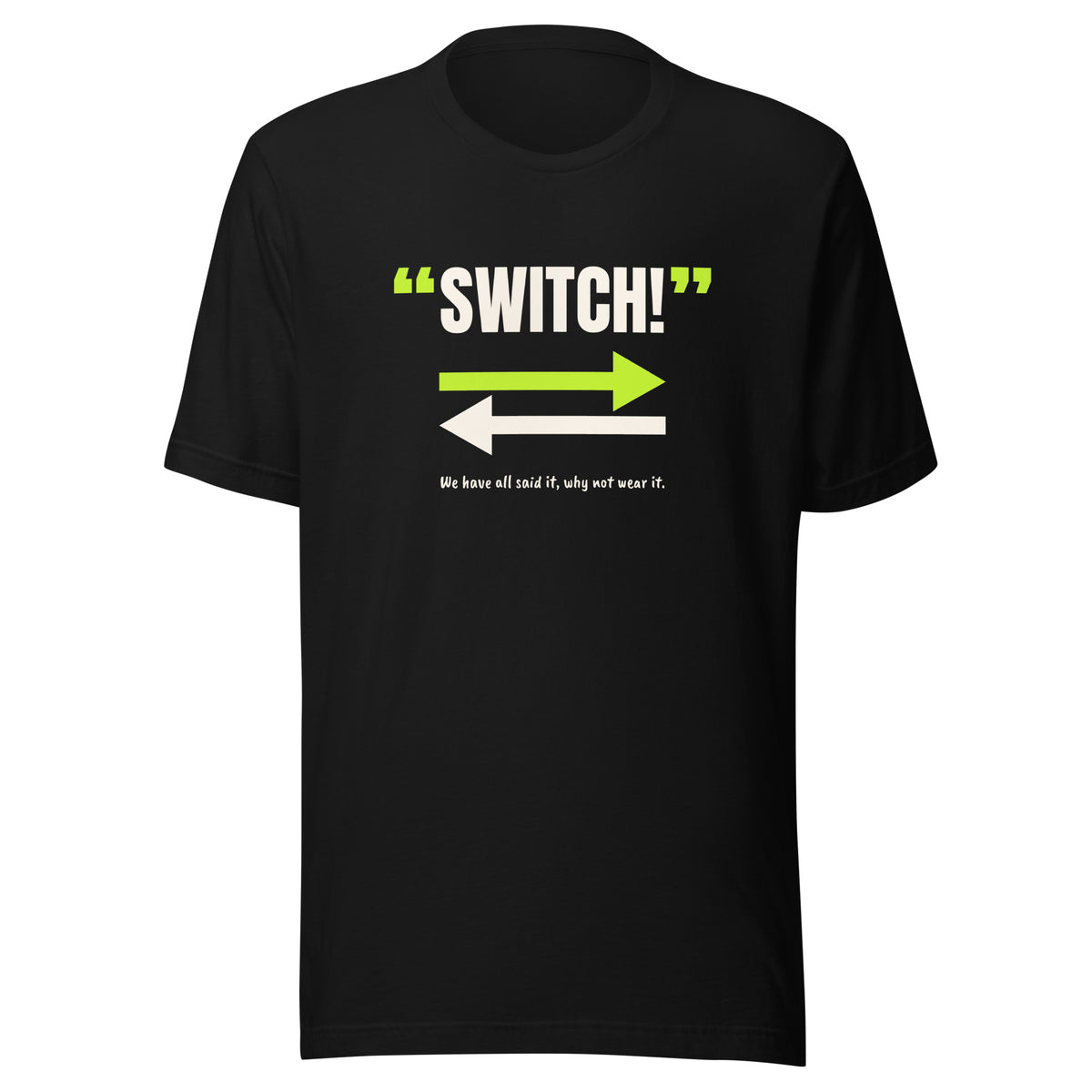 Switch! Padel Tee – Black, front (“Switch!” print)
