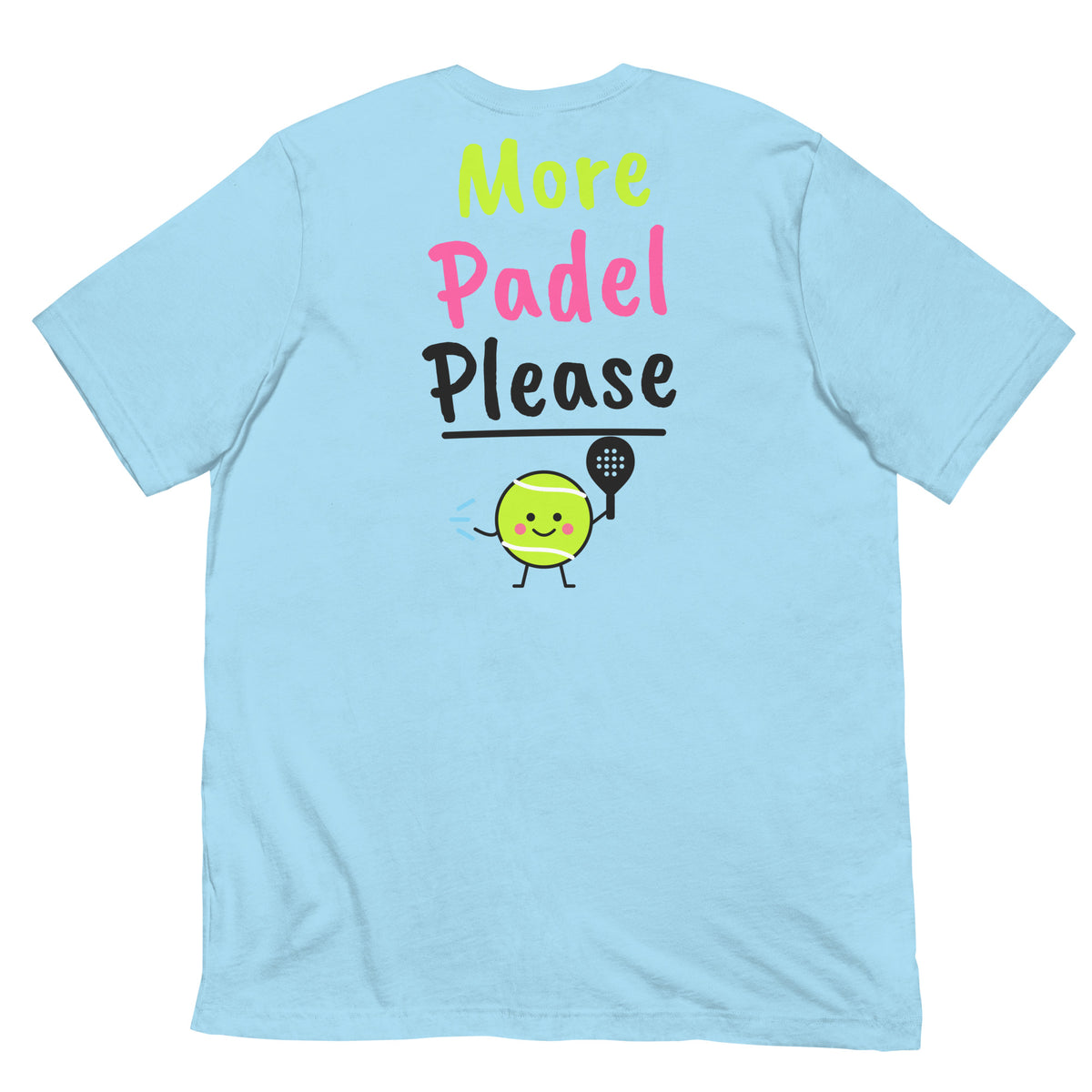 My Bad Padel Tee – Ocean Blue, back (large More Padel Please logo)