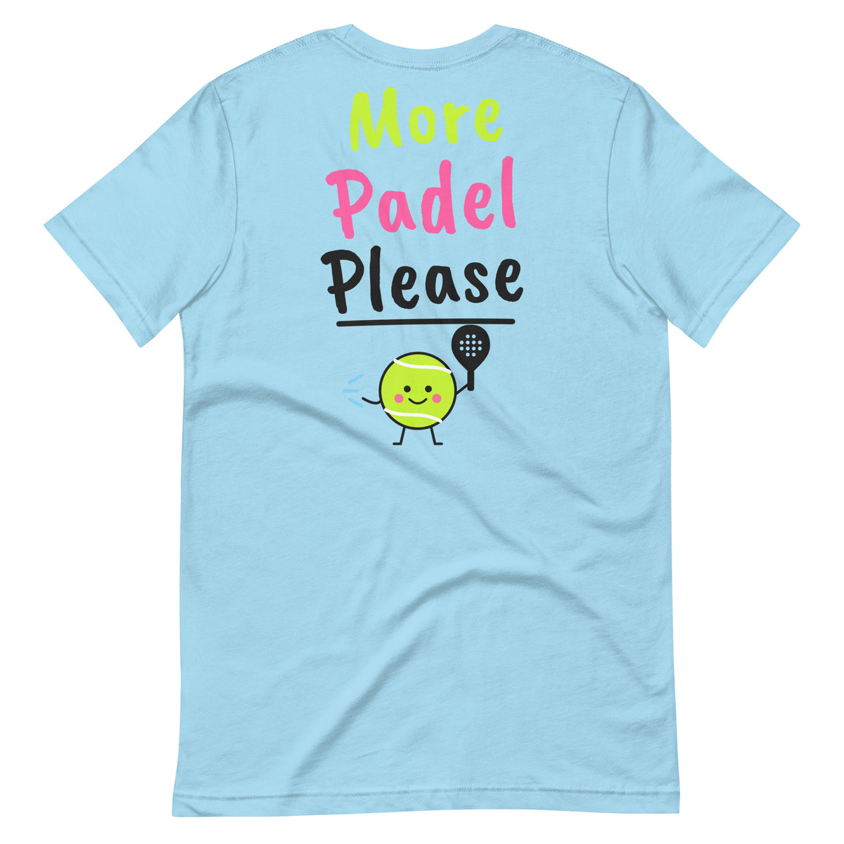 Golden Point, Yeah? Padel Tee – Ocean Blue, back (large More Padel Please logo)