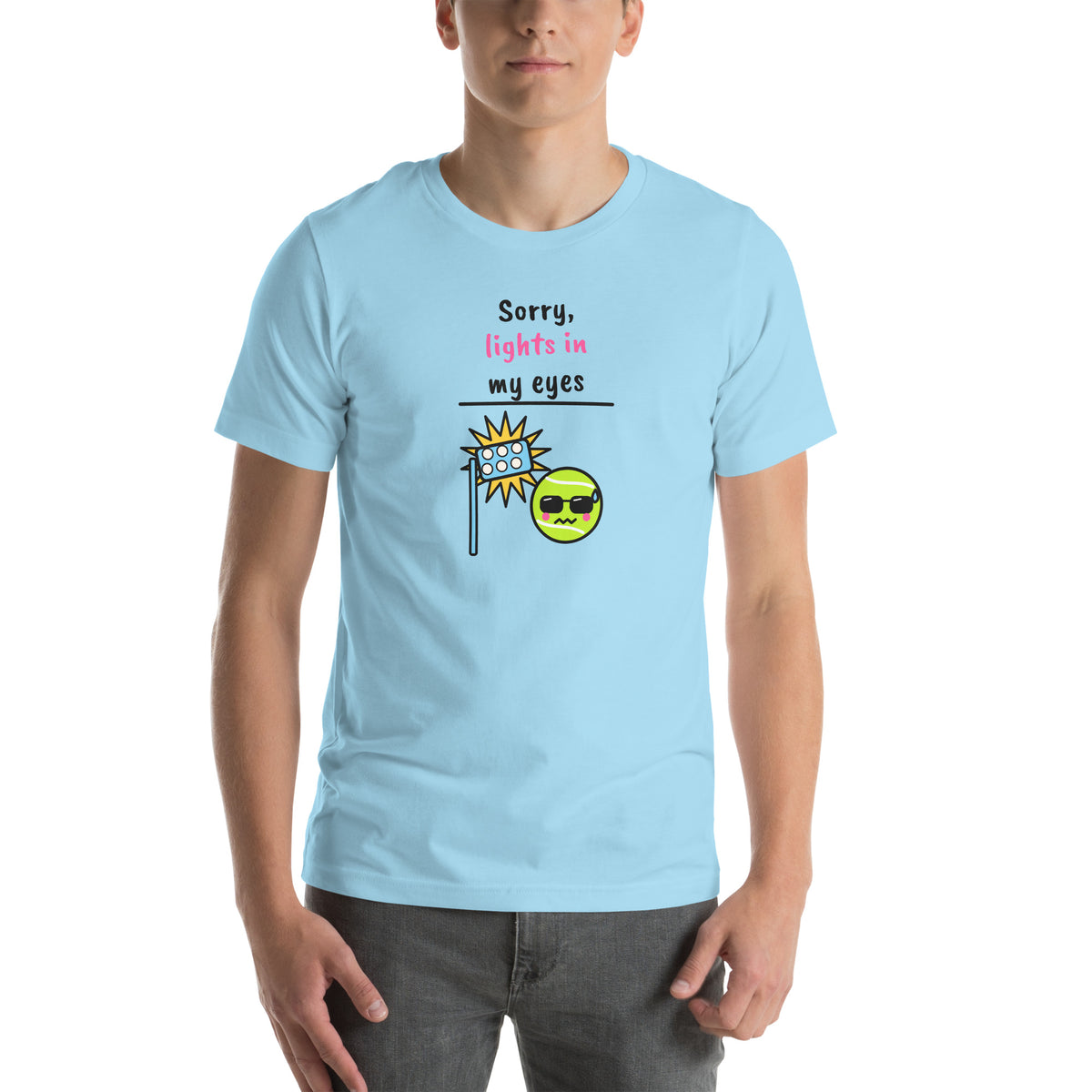 Front of the ocean blue Sorry, Lights In My Eyes Padel Tee