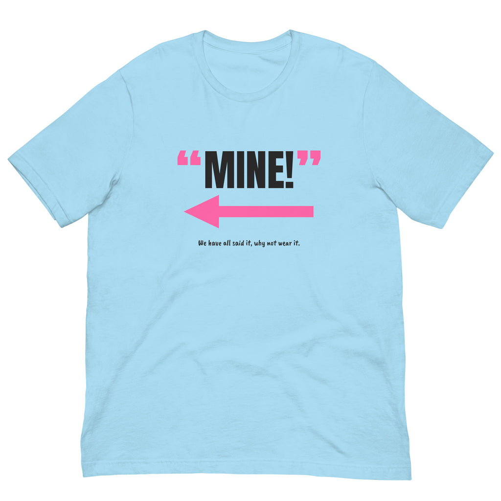 Mine! Padel Tee – Ocean Blue, front (“Mine!” print)