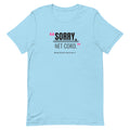 Sorry, Net Cord Padel Tee – Ocean Blue, front (“Sorry, net cord.” print)