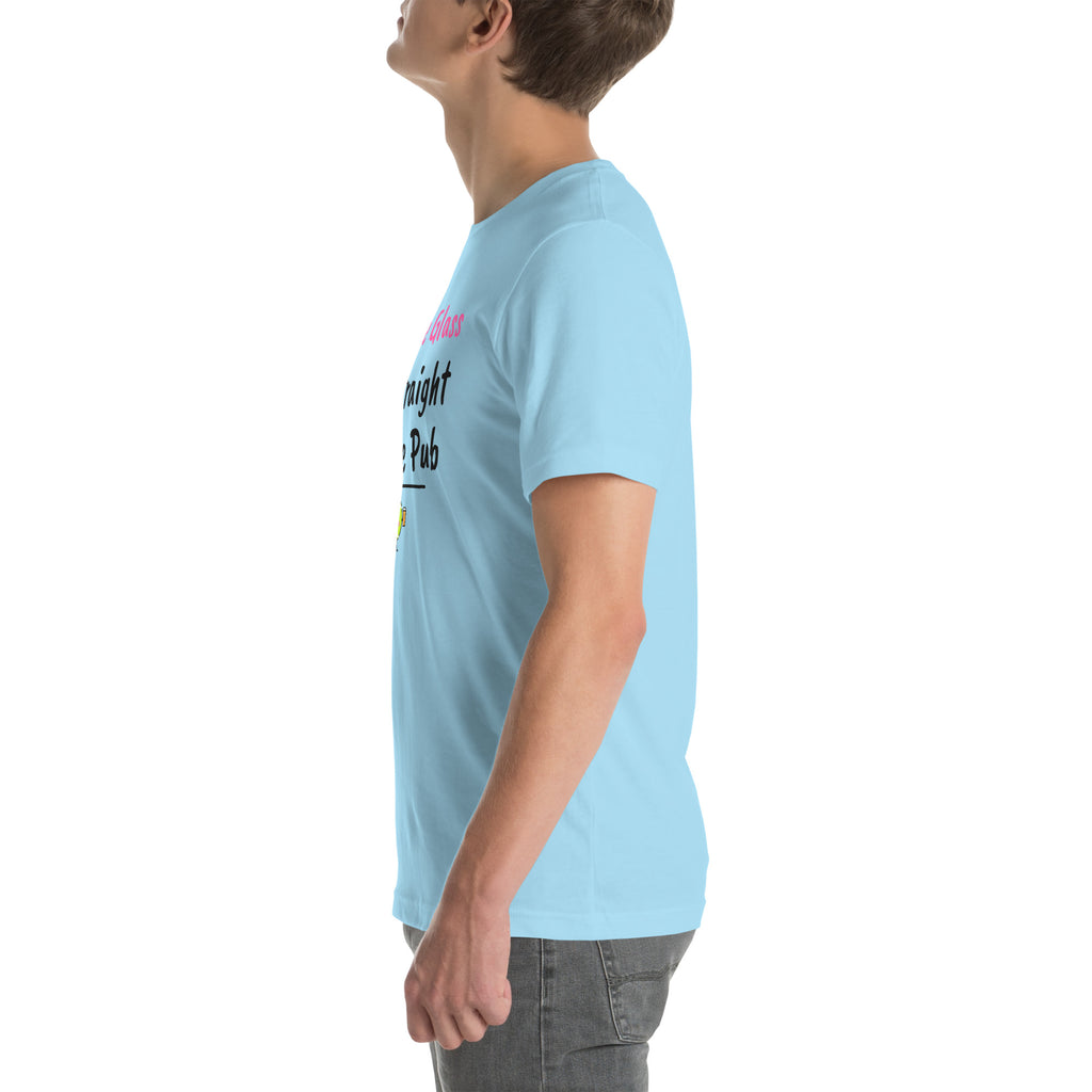 Left side of the ocean blue Off the Glass Padel Tee