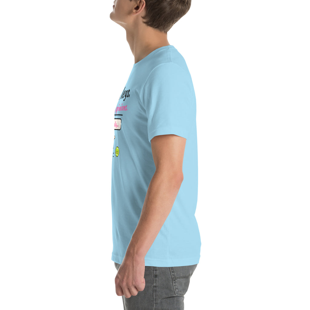Left side of the ocean blue Tired Legs. Strong Opinions. Padel Tee