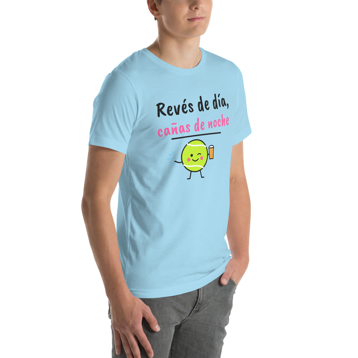 Front-right view of the ocean blue Revés de Día Padel Tee