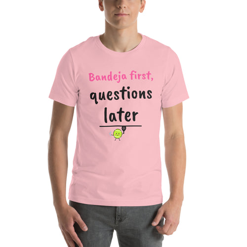 Front of the pink Bandeja First Padel Tee