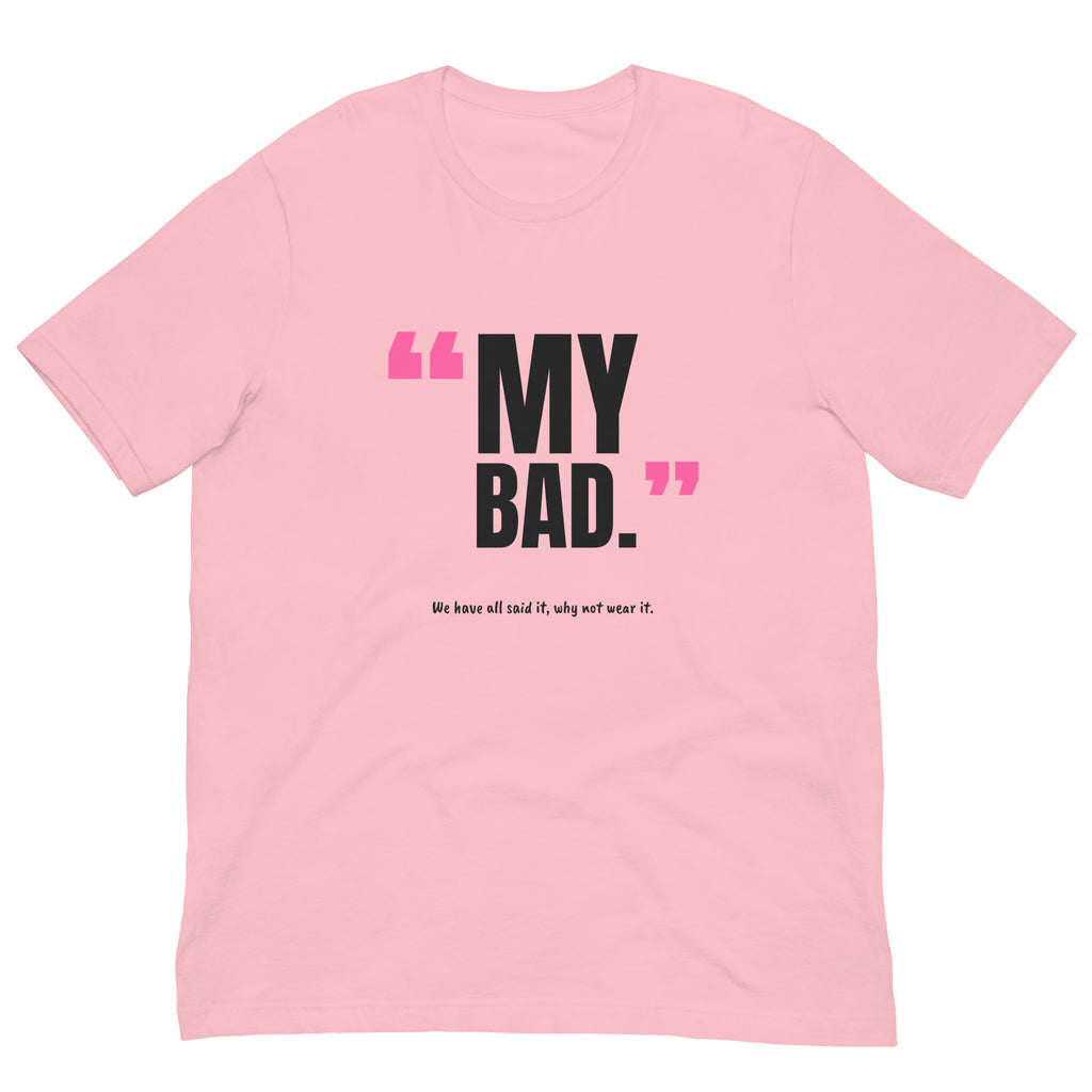 My Bad Padel Tee – Pink, front (“My bad.” print)