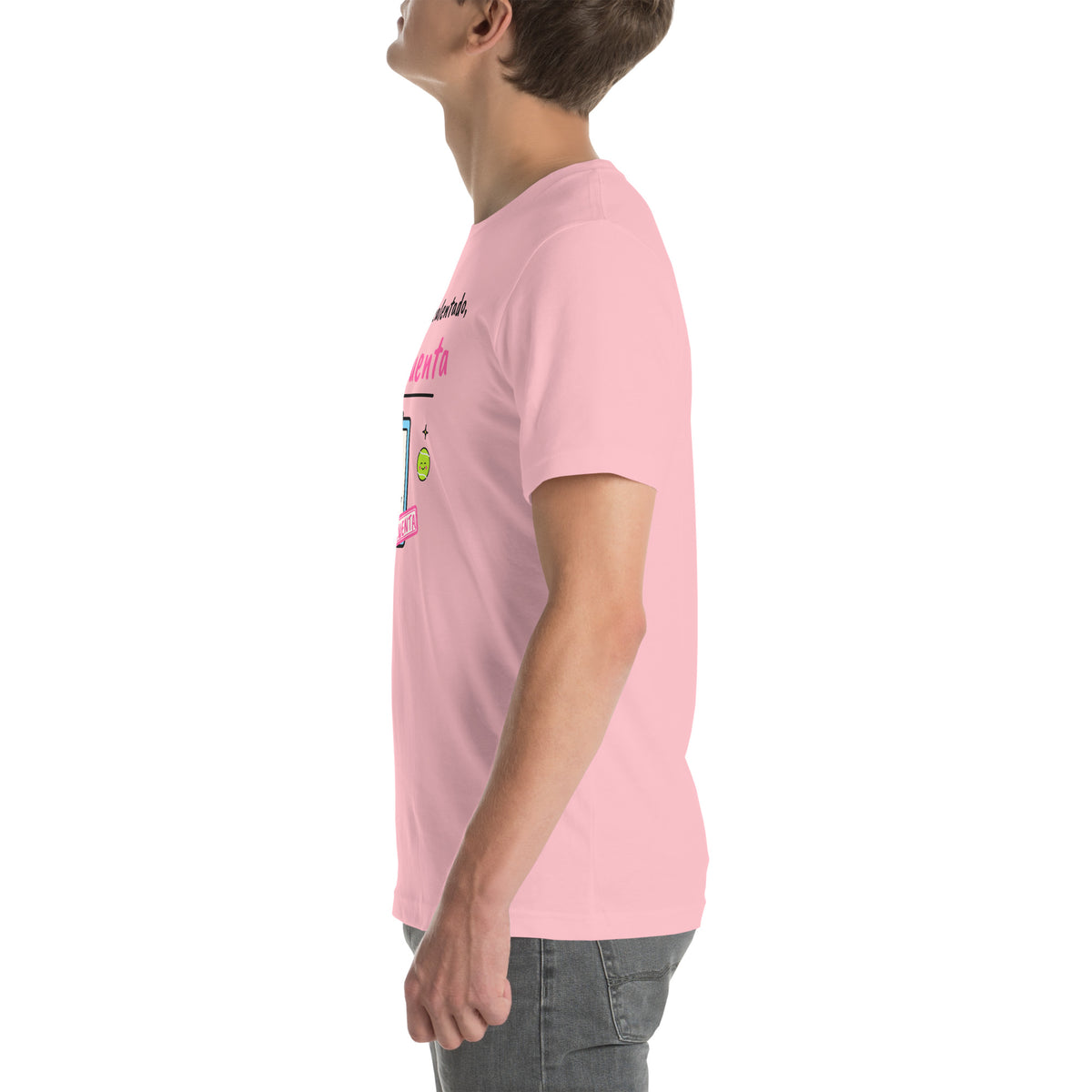 Left side of the pink Hoy No He Calentado, No Cuenta Padel Tee