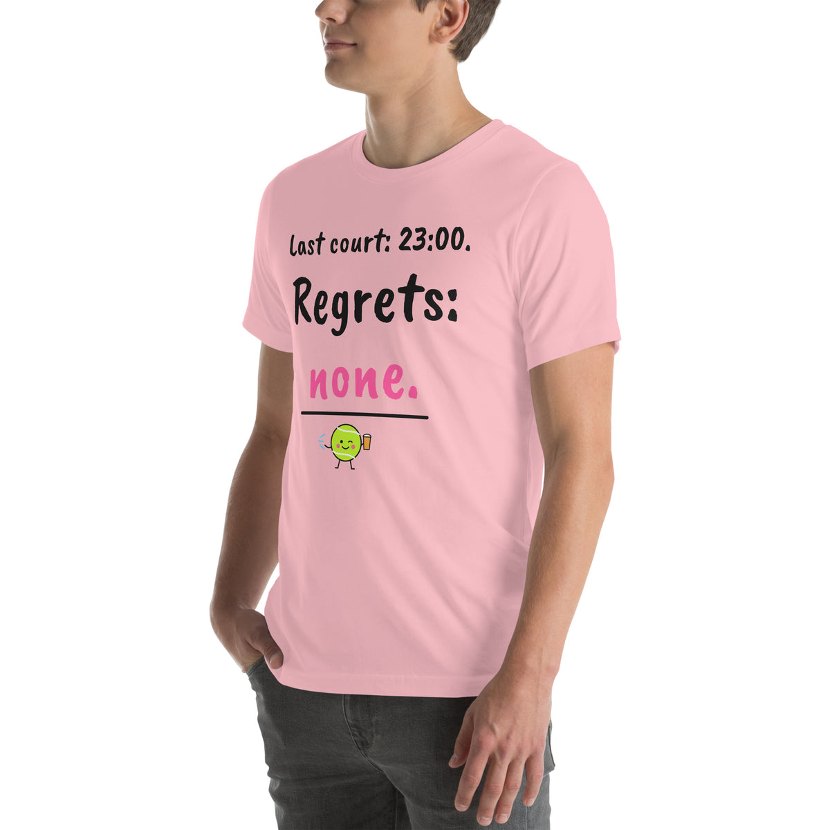 Front-left view of the pink Last Court 23:00 Padel Tee