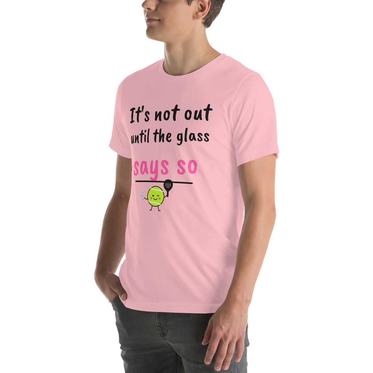 Front-left view of the pink Glass Says So Padel Tee