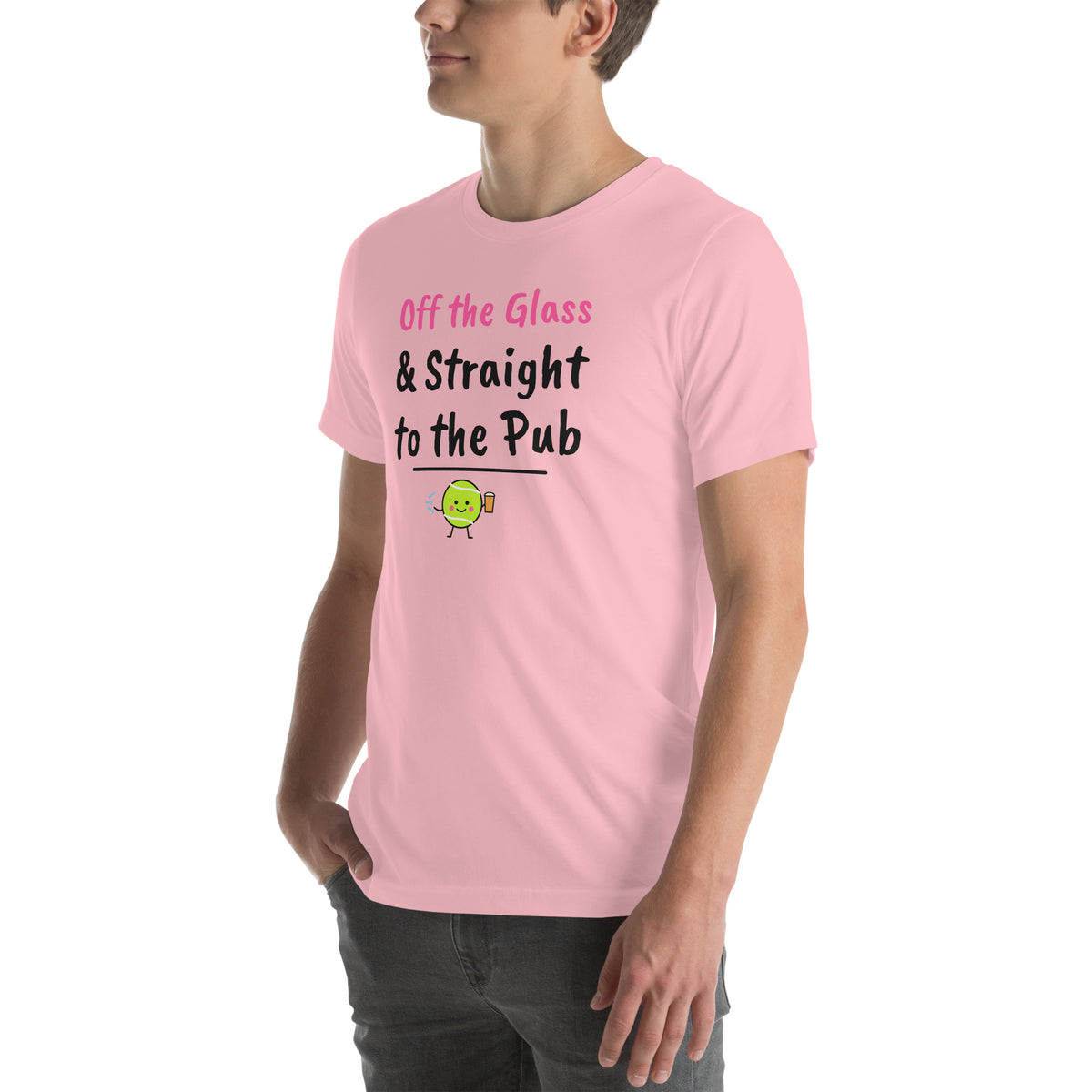 Front-left view of the pink Off the Glass Padel Tee