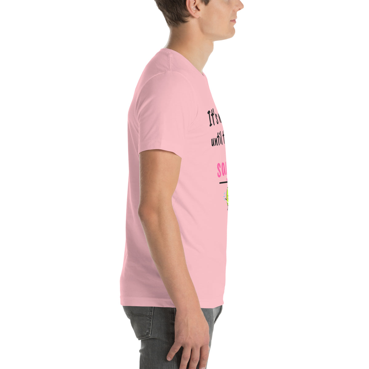 Right side of the pink Glass Says So Padel Tee