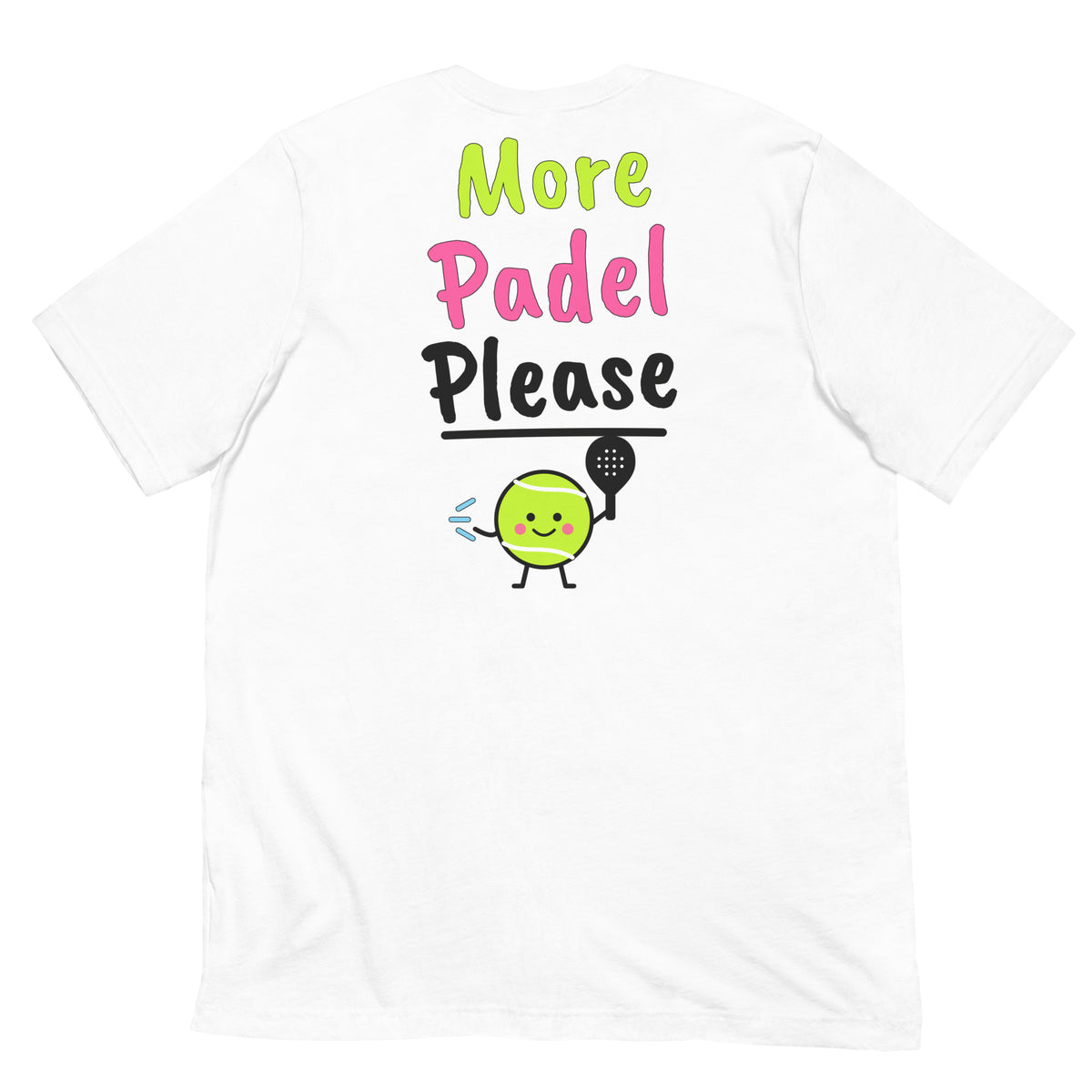 Nearly Padel Tee – White, back (large More Padel Please logo)