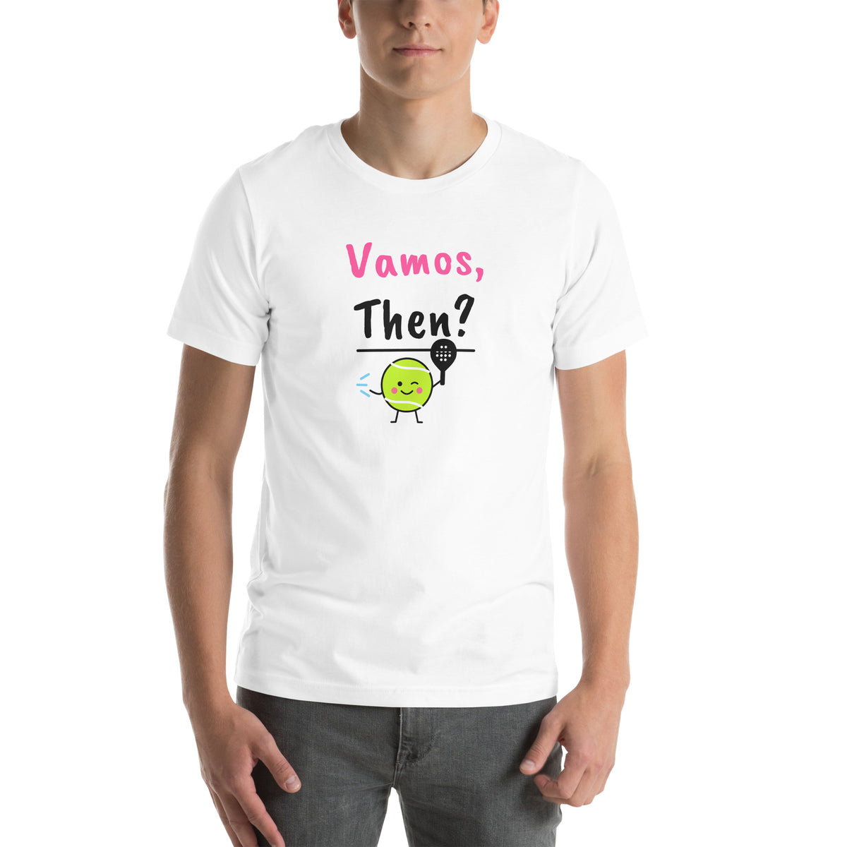 Front of the white Vamos, Then? Padel Tee