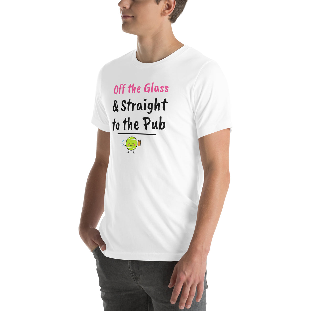 Front-left view of the white Off the Glass Padel Tee