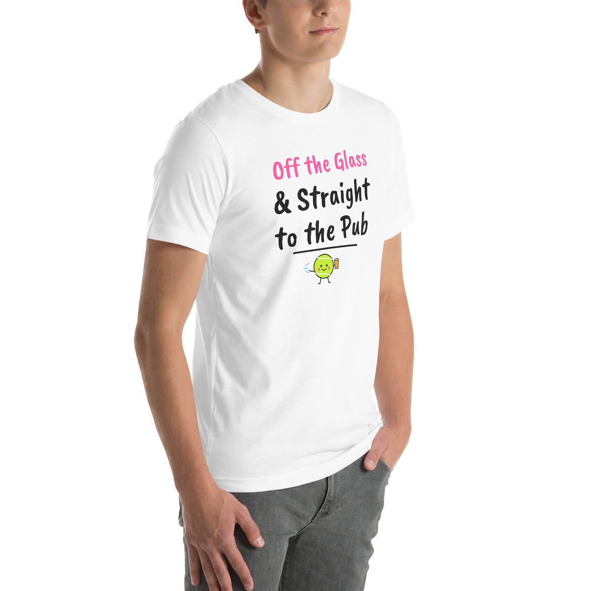 Front-right view of the white Off the Glass Padel Tee