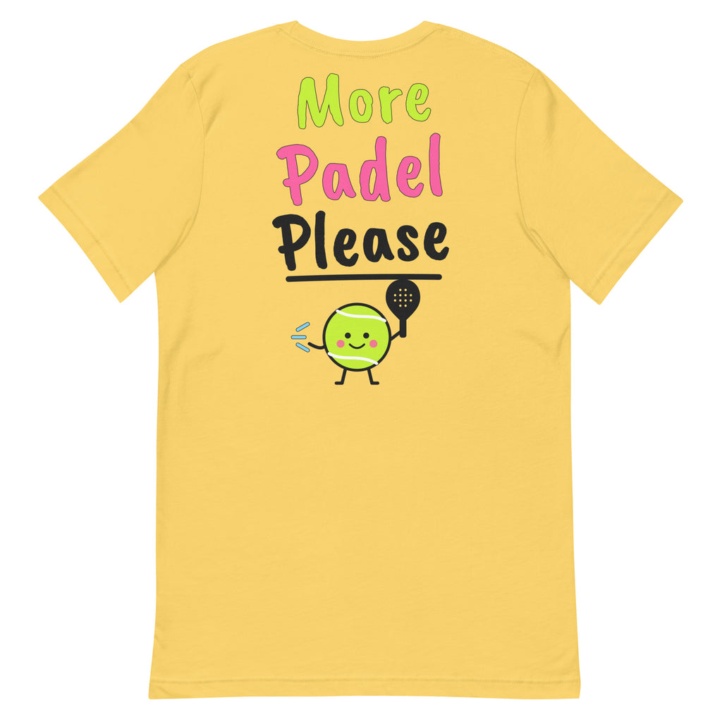 Was That In? Padel Tee – Yellow, back (large More Padel Please logo)