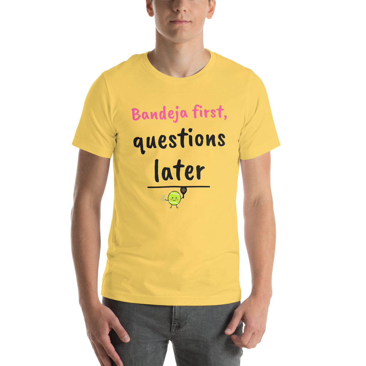 Front of the yellow Bandeja First Padel Tee