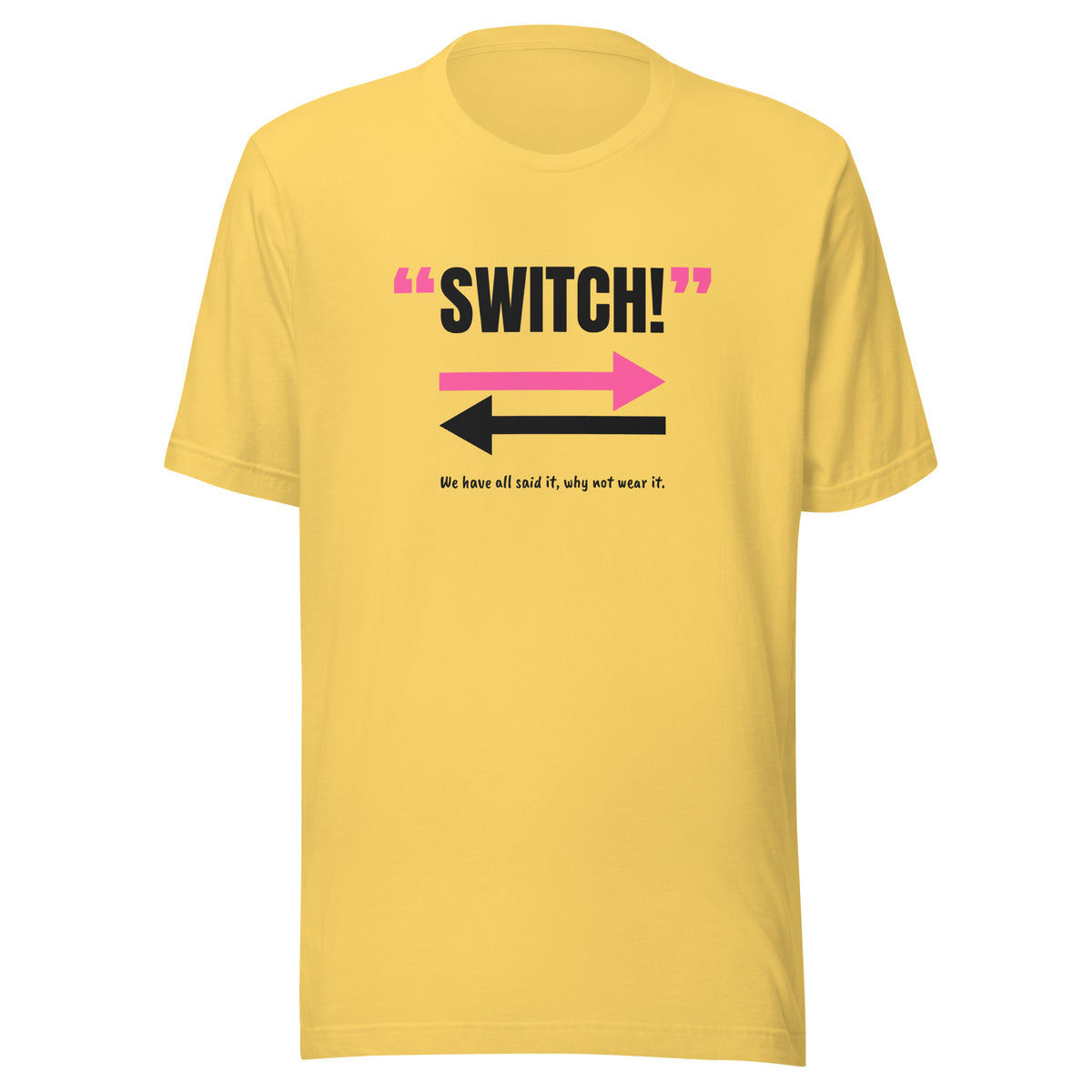 Switch! Padel Tee – Yellow, front (“Switch!” print)