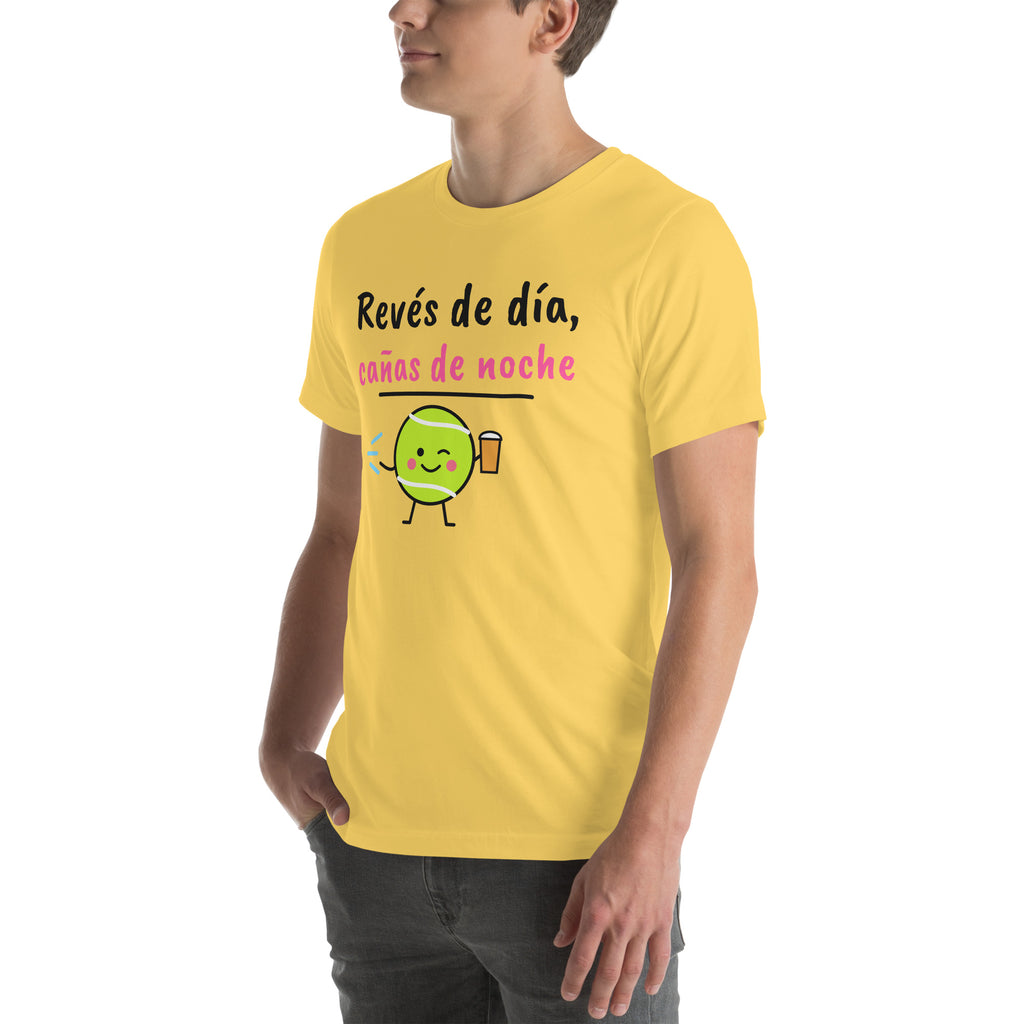 Front-left view of the yellow Revés de Día Padel Tee