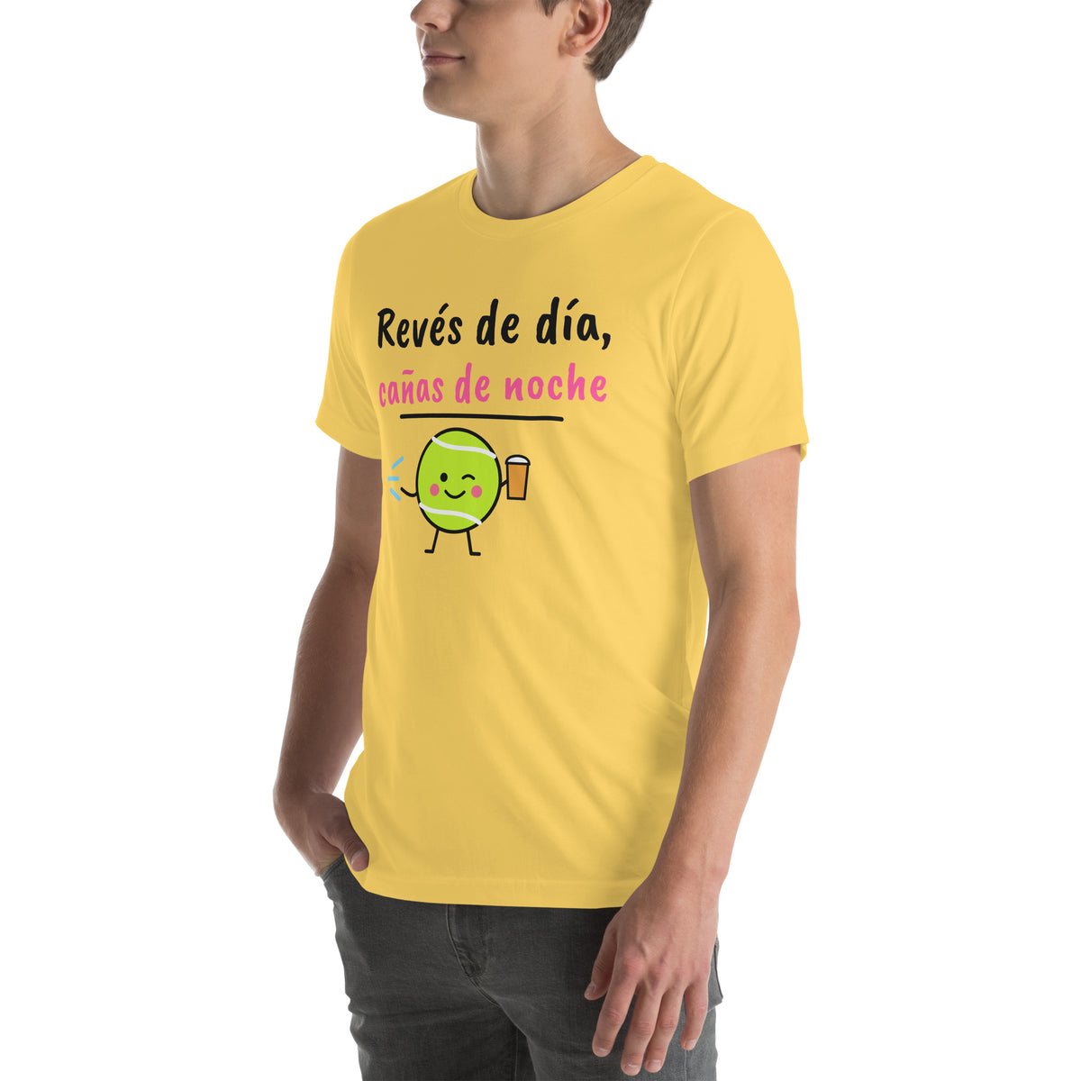 Front-left view of the yellow Revés de Día Padel Tee
